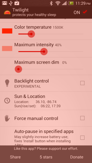 twilight app for night mode and reduce eye strain