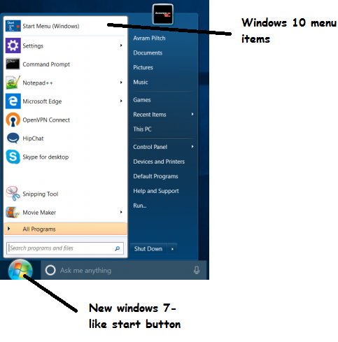 windows 10 start menu button