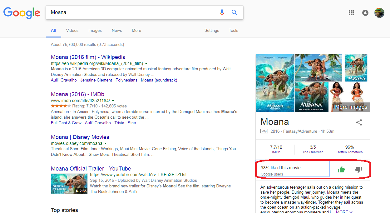 See and Give Movie Ratings On Google Search Results