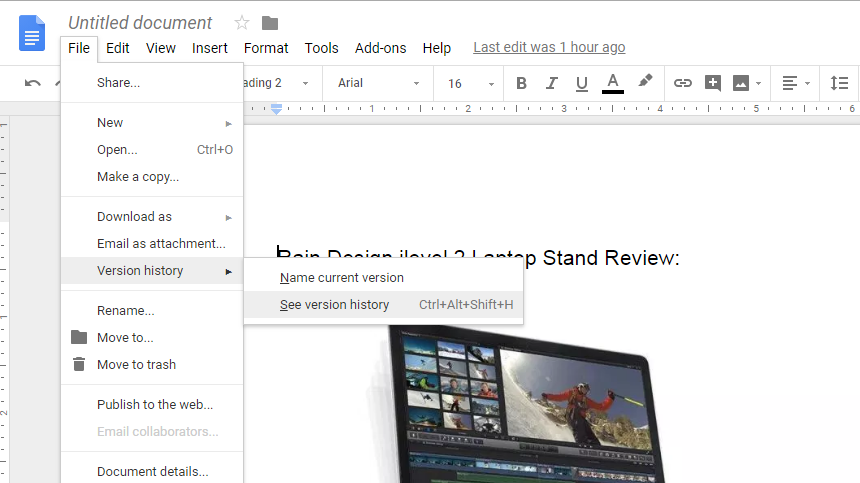 google docs view previous versions