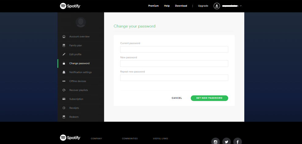 change spotify password