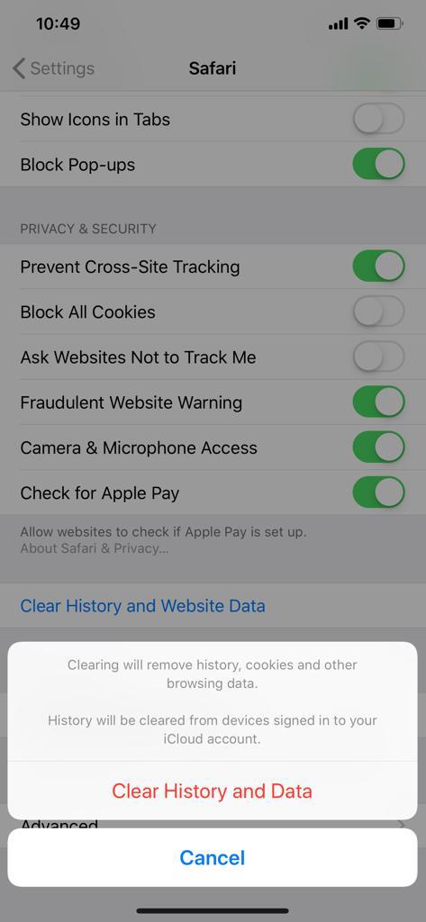 how to clear cache in iphone