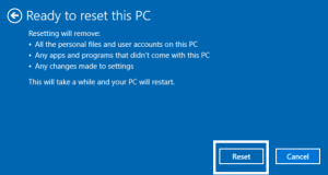 how to reset windows 10