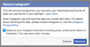 how to delete Instagram posts from acebook
