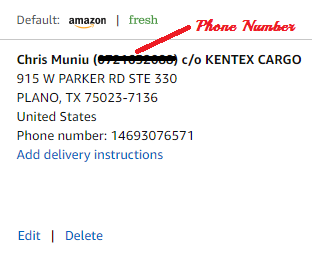 kentex cargo shippping address