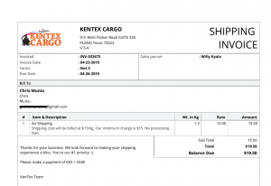 kentex cargo shippping invoice