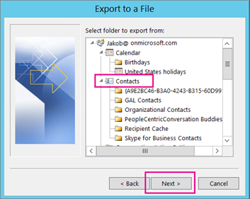 export outlook contacts