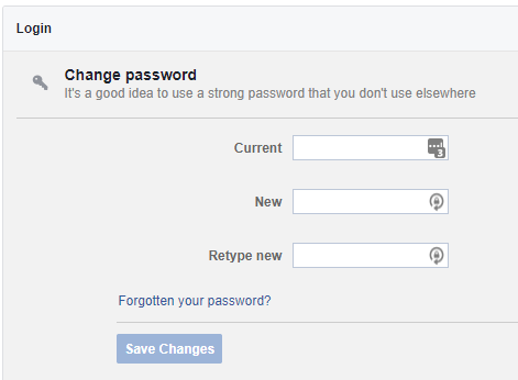 facebook change the password