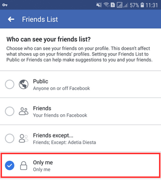 how to hide friends on facebook mobile