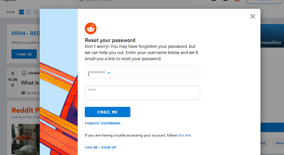 how to reset reddit password