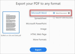 pdf to word using Adobe acrobat