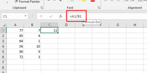 formula for division in excel cells