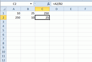 formula of division in excel