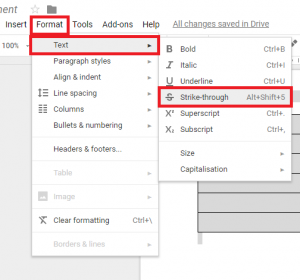 how to do strikethrough in google docs