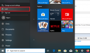 how to lock windows 10 screen from start menu