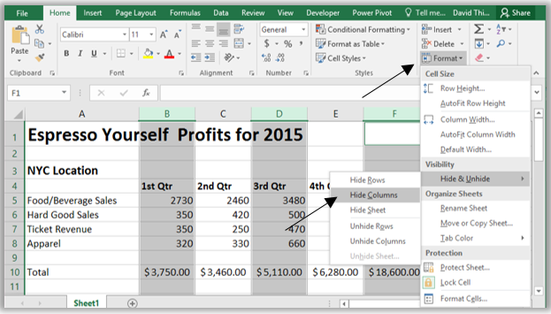 how to hide columns in Excel