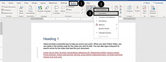 how to hide comments in Word