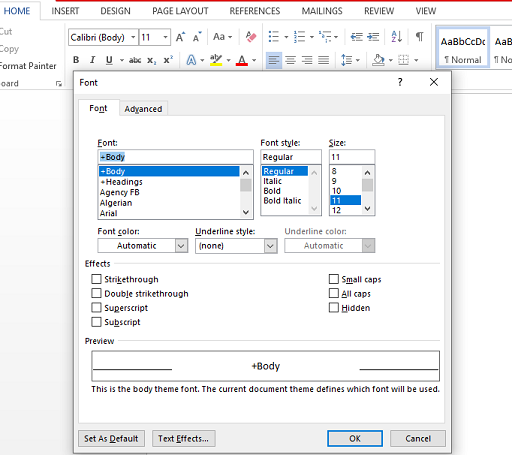 how to change the default font in Microsoft Word