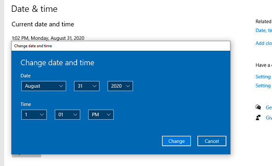 how to change time in windows 10