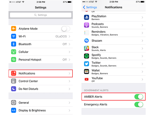 how to turn off an amber alert in an iphone