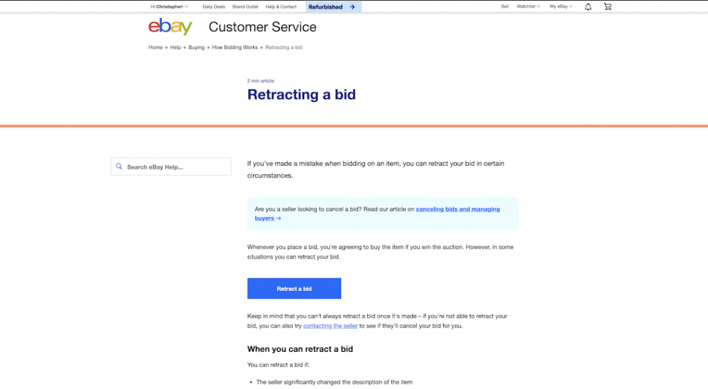 how to retract an ebay bid