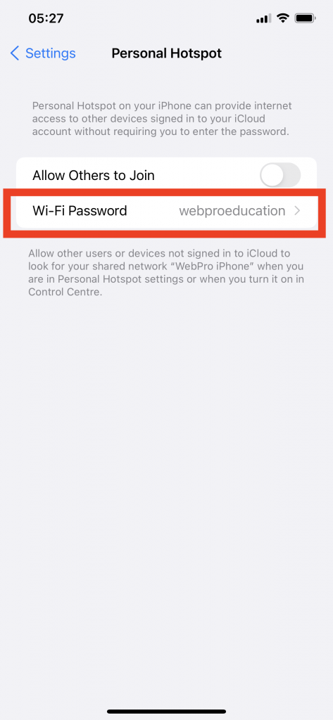 how to change hotspot password on iphone