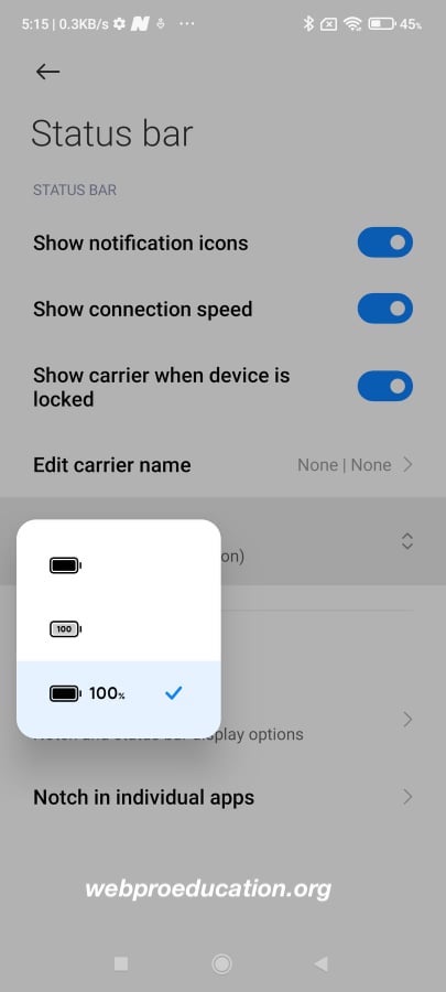 how to show battery percentage on redmi note 10 pro