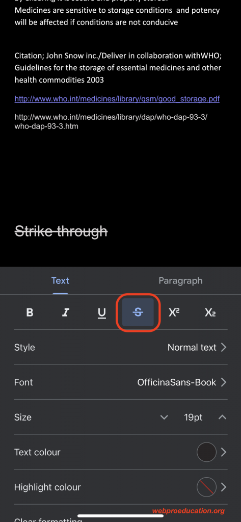 strikethrough in google docs