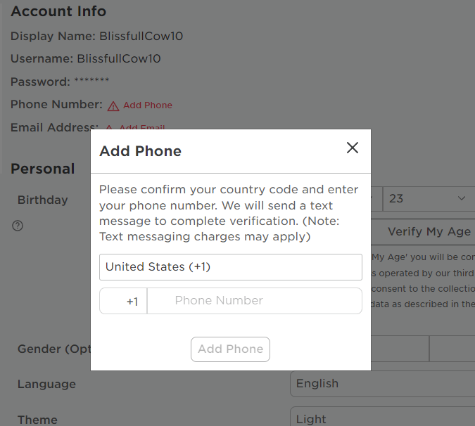 How to add Phone number to Roblox Account