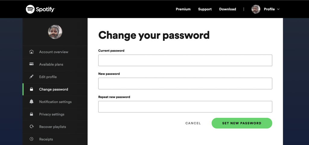 change spotify password