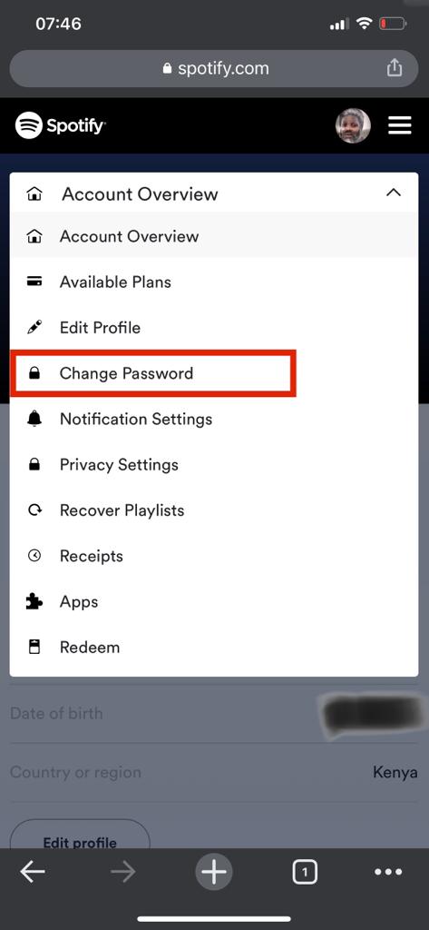 change spotify password