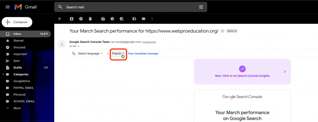 translate emails in Gmail