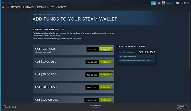 how to add steam wallet