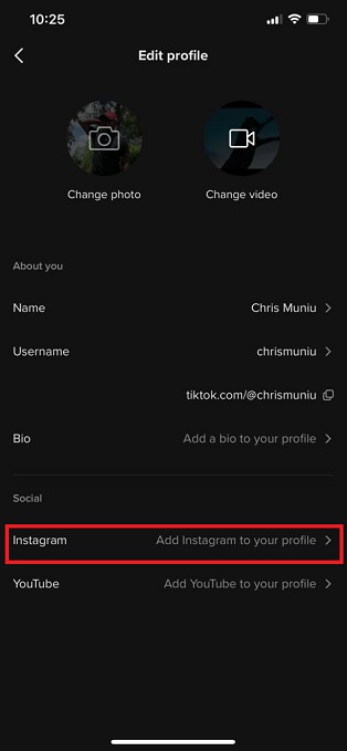 Add Instagram to TikTok