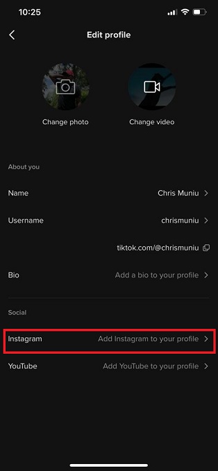 Add Instagram to TikTok
