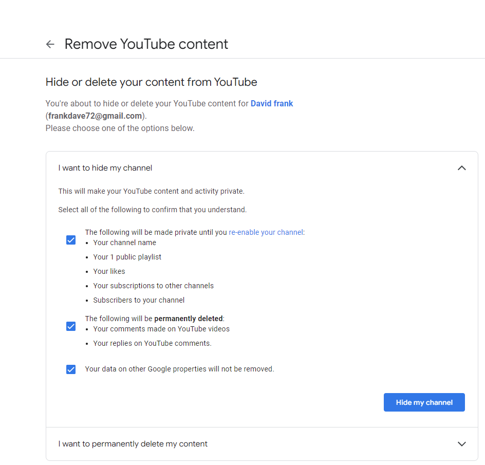 How To Hide or Delete Your YouTube Channel