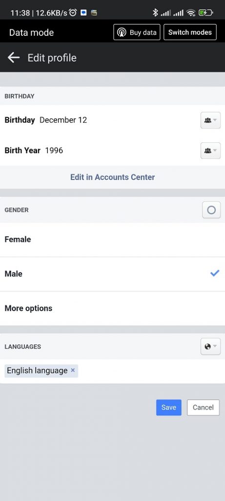 Change Facebook Gender