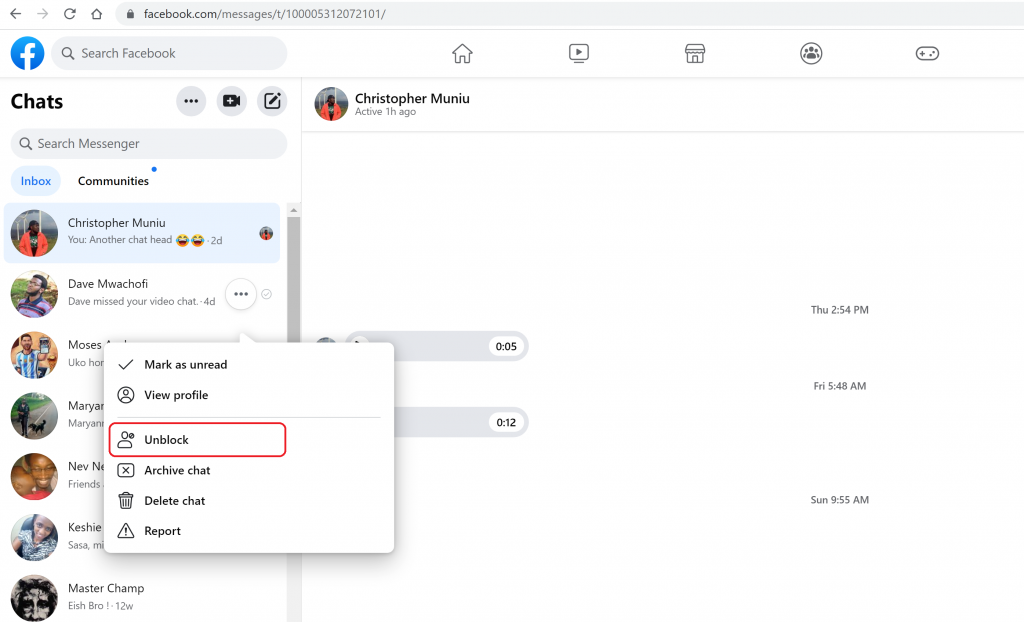 how to unblock someone on Facebook messenger for PC