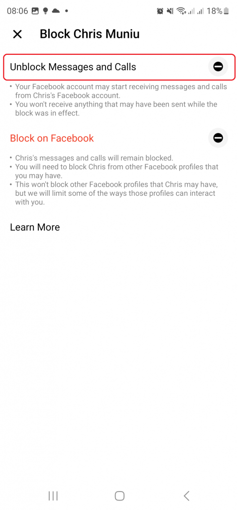 unblock messenger