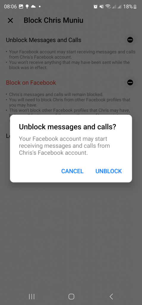 confirm unblocking on messenger