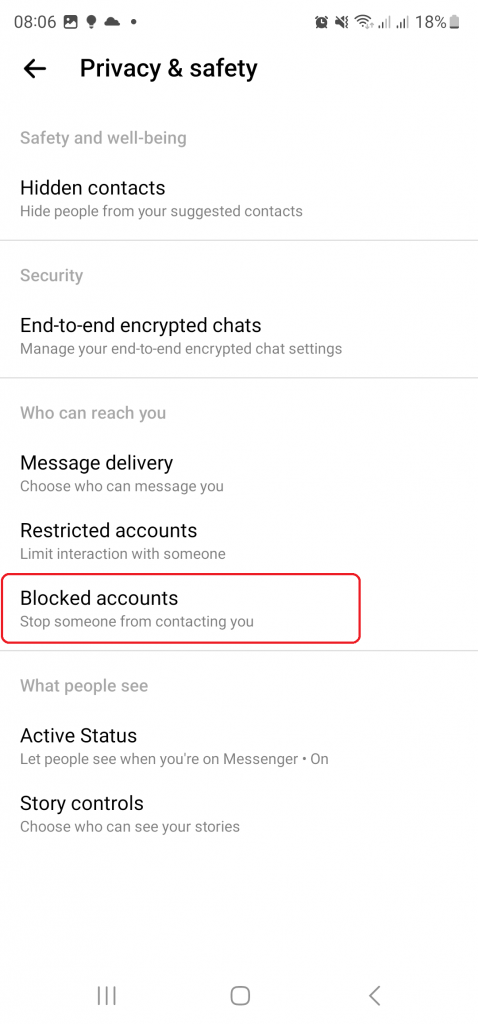 blocked list on facebook messenger
