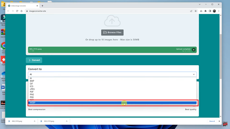 Convert JPEG To WEBP Using Online Image Converter
