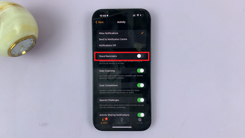 Turn OFF Stand Reminders via Watch App On iPhone