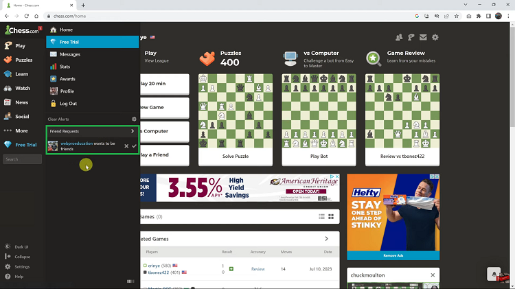 Accept Friend Requests on Chess.com