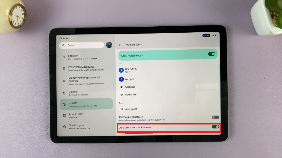 How To Enable 'Add Users From Lock Screen' On Google Pixel Tablet