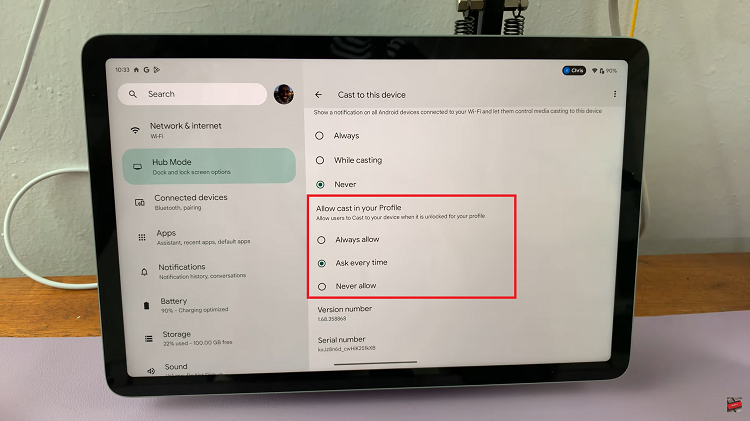 Enable 'Ask Every Time' When Casting To Pixel Tablet