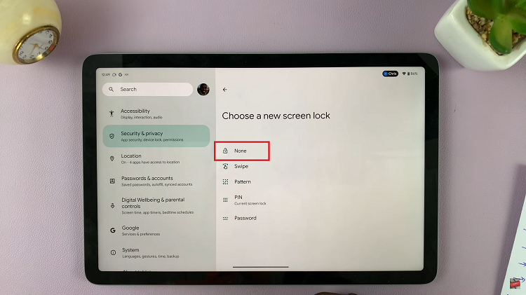 Remove Screen Lock PIN On Google Pixel Tablet