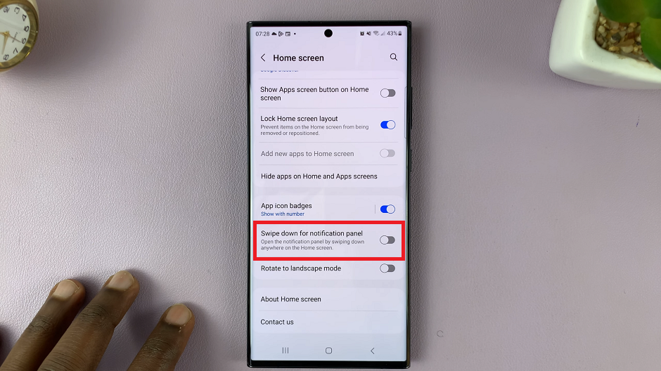 Disable Swipe Down To Open Notifications Panel On Samsung Galaxy S23, S23+ and S23 Ultra