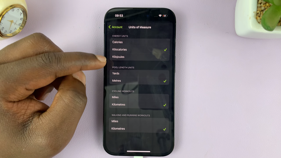 Fitness App units of Measure