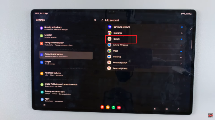 Add Google Account On Samsung Galaxy S9 Tablet